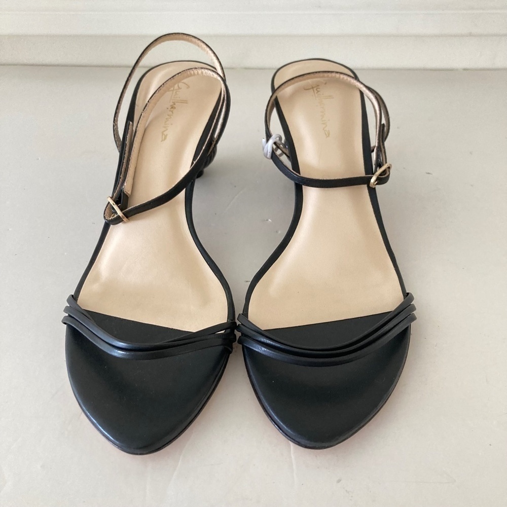 NWOT Guilhermina Anthropologie Sculptural Black Leather Heeled Sandals 9/40 - Picture 6 of 9